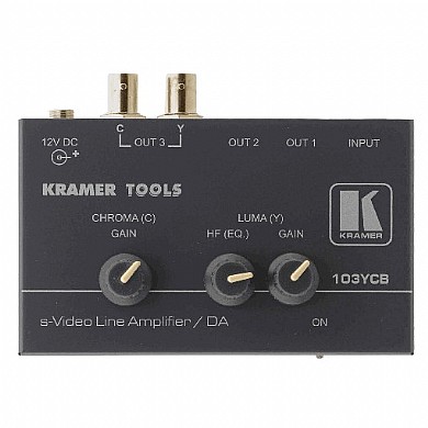 מפצל תמונה Kramer 103YCB עם כניסת Y/C אחת ו-2 יציאות Y/C ויציאת (Y/C (BNC אחת. מפצל תמונה Kramer 103YCB עם כניסת Y/C אחת ו-2 יציאות Y/C ויציאת (Y/C (BNC אחת.