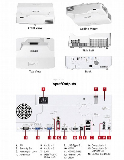 ���� ����� ���� ��� Maxell MP-AW3001 3300L WXGA 1280x800 Short-Throw Laser Projector